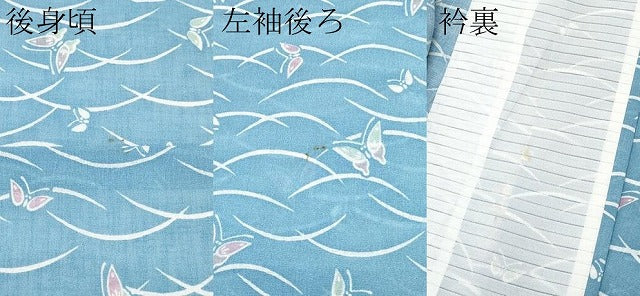 平和屋着物＊夏物　小紋　紗　舞蝶文　洗える着物　未使用　CABF2620tx