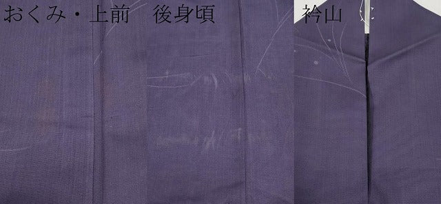 平和屋着物＊夏物 小紋 紗 草木文 深紫色地 洗える着物 CABF2625tx