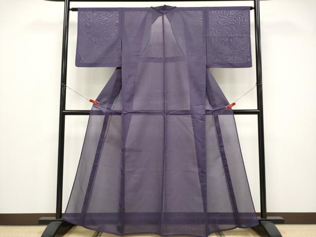 平和屋着物＊夏物 小紋 紗 草木文 深紫色地 洗える着物 CABF2625tx