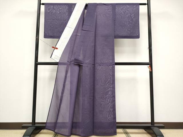 平和屋着物＊夏物 小紋 紗 草木文 深紫色地 洗える着物 CABF2625tx