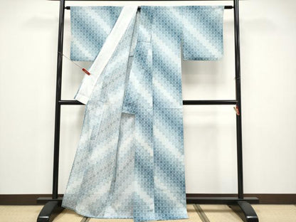 平和屋着物＊夏物 小紋 絽 格子柄 洗える着物 CABF2626tx