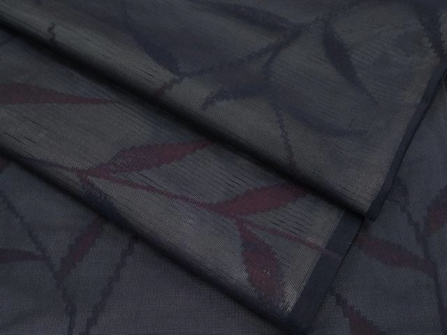 平和屋着物＊夏物 小紋 紗 枝葉文 黒地 正絹 逸品 CABF2628tx