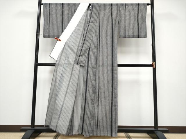 平和屋着物＊夏物 小紋 絽 間道 黒地 洗える着物 CABF2632tx