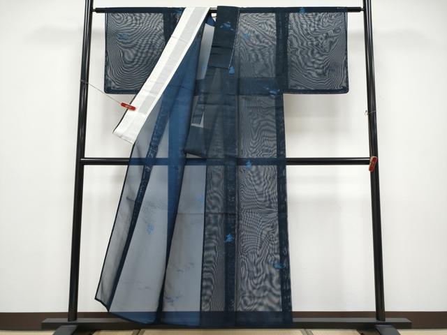 平和屋着物＊夏物 小紋 紗 舟風景文 濃紺地 正絹 逸品 未使用 CABF2636tx