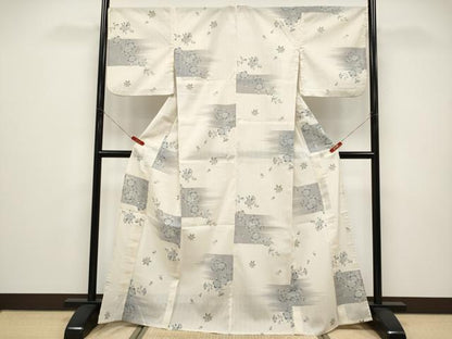 平和屋着物＊夏物 小紋 紗 枝桜文 生成り色 洗える着物 CABF2639tx
