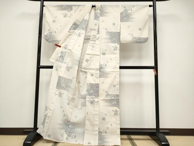 平和屋着物＊夏物 小紋 紗 枝桜文 生成り色 洗える着物 CABF2639tx