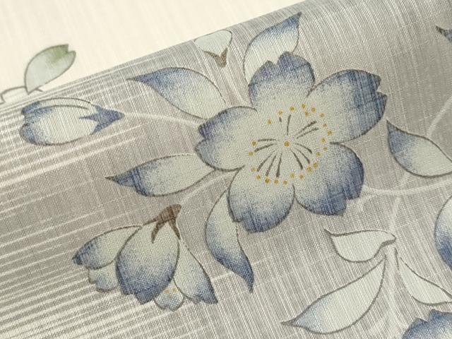 平和屋着物＊夏物 小紋 紗 枝桜文 生成り色 洗える着物 CABF2639tx
