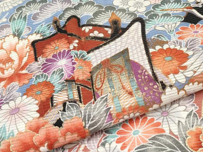 平和屋着物＊夏物　黒留袖　絽　御所車飛鶴草花文　金彩　洗える着物　CABF2641tx