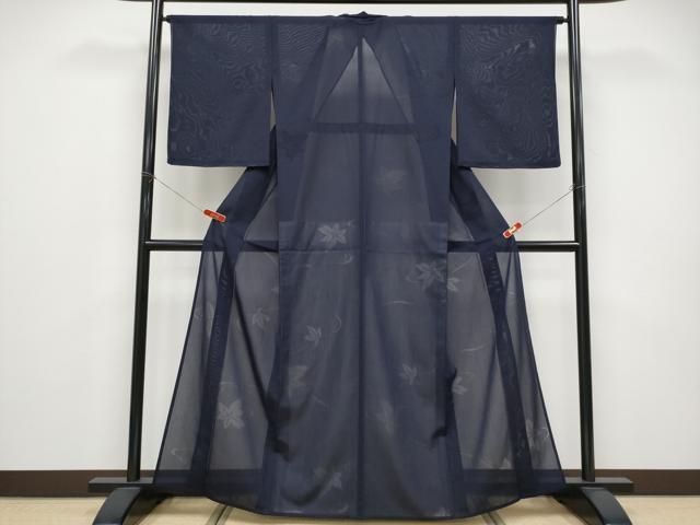 平和屋着物＊夏物 紗紬 色無地 竜田川紋紗 濃紺地 正絹 逸品 未使用 CABF2642tx