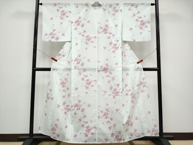 平和屋着物＊夏物 小紋 絽 舞花文 洗える着物 CABF2643tx