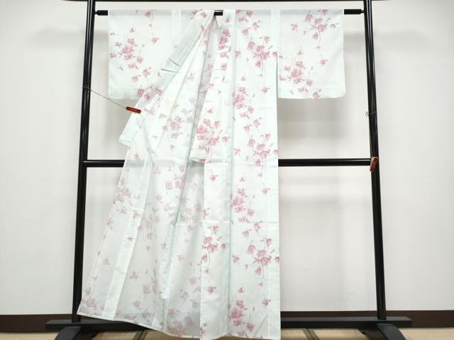 平和屋着物＊夏物 小紋 絽 舞花文 洗える着物 CABF2643tx