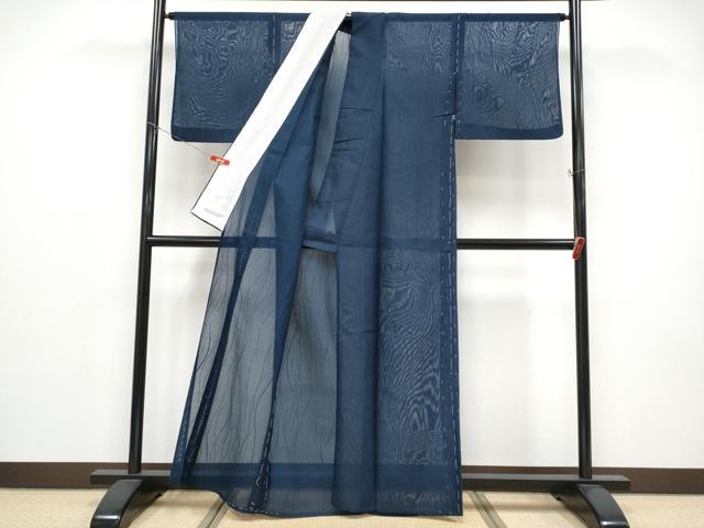 平和屋着物＊夏物 色無地 よろけ縞紋紗 藍鉄色 洗える着物 未使用 CABF2644tx