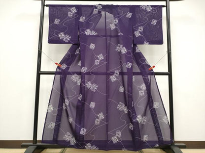 平和屋着物＊夏物 小紋 絽 色紙草花文 洗える着物 CABF2645tx