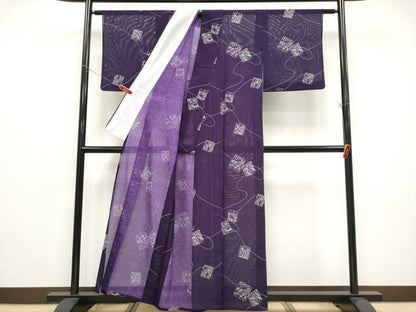 平和屋着物＊夏物 小紋 絽 色紙草花文 洗える着物 CABF2645tx