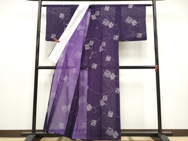平和屋着物＊夏物 小紋 絽 色紙草花文 洗える着物 CABF2645tx