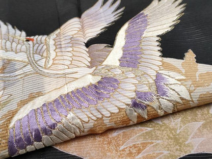平和屋着物＊夏物 黒留袖 絽 刺繍 飛鶴草花文 金彩 洗える着物 CABF2646tx