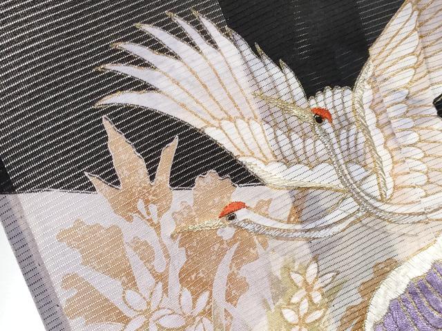 平和屋着物＊夏物 黒留袖 絽 刺繍 飛鶴草花文 金彩 洗える着物 CABF2646tx