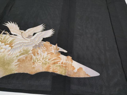 平和屋着物＊夏物 黒留袖 絽 刺繍 飛鶴草花文 金彩 洗える着物 CABF2646tx