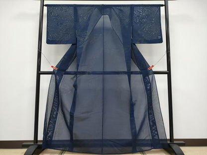 平和屋着物＊夏物 小紋 紗 墨流し文様 銀通し地 正絹 逸品 CABF2654tx