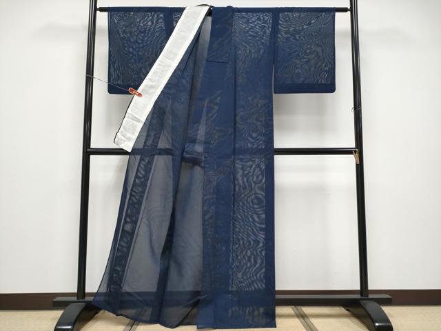 平和屋着物＊夏物 小紋 紗 墨流し文様 銀通し地 正絹 逸品 CABF2654tx