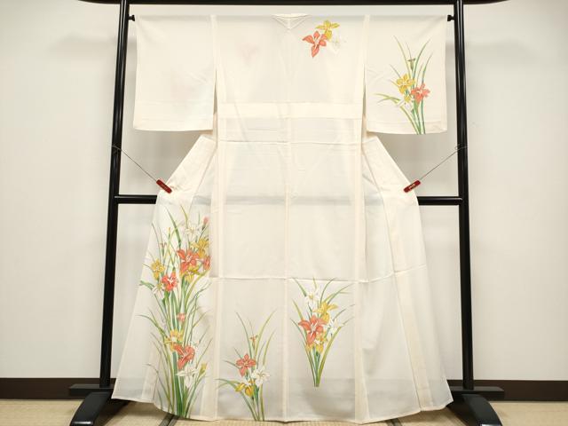 平和屋着物＊夏物 訪問着 絽 草花文 金彩 生成り色 正絹 逸品 CABF2658tx