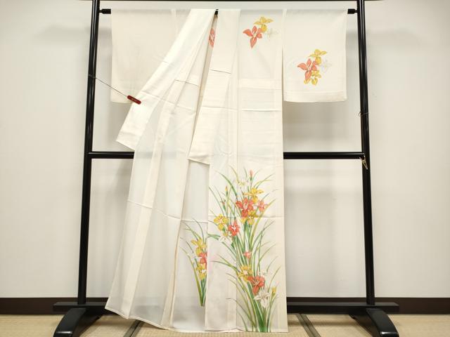 平和屋着物＊夏物 訪問着 絽 草花文 金彩 生成り色 正絹 逸品 CABF2658tx