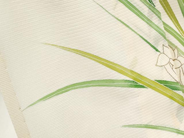 平和屋着物＊夏物 訪問着 絽 草花文 金彩 生成り色 正絹 逸品 CABF2658tx