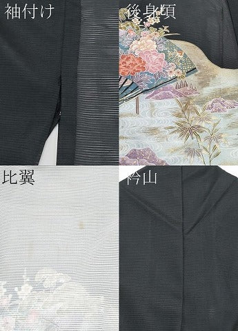平和屋着物＊夏物 黒留袖 絽 扇面鼓草花文 金彩 洗える着物 CABF2661tx