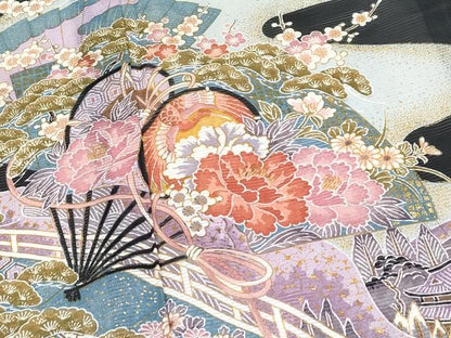 平和屋着物＊夏物 黒留袖 絽 扇面鼓草花文 金彩 洗える着物 CABF2661tx