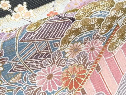 平和屋着物＊夏物 黒留袖 絽 扇面鼓草花文 金彩 洗える着物 CABF2661tx