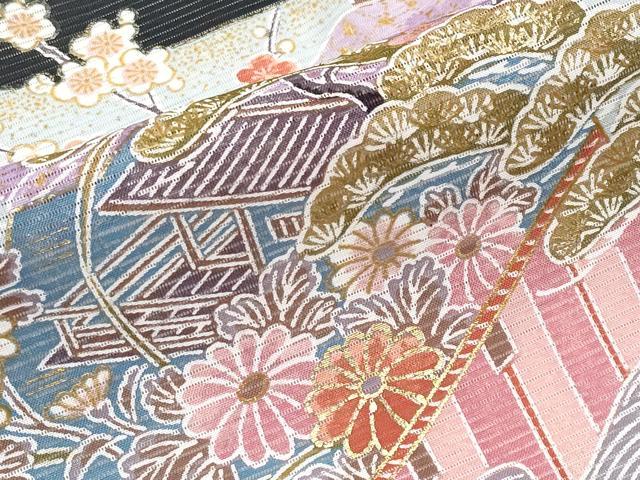 平和屋着物＊夏物 黒留袖 絽 扇面鼓草花文 金彩 洗える着物 CABF2661tx