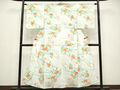 平和屋着物＊夏物 小紋 絽 枝花文 洗える着物 CABF2662tx