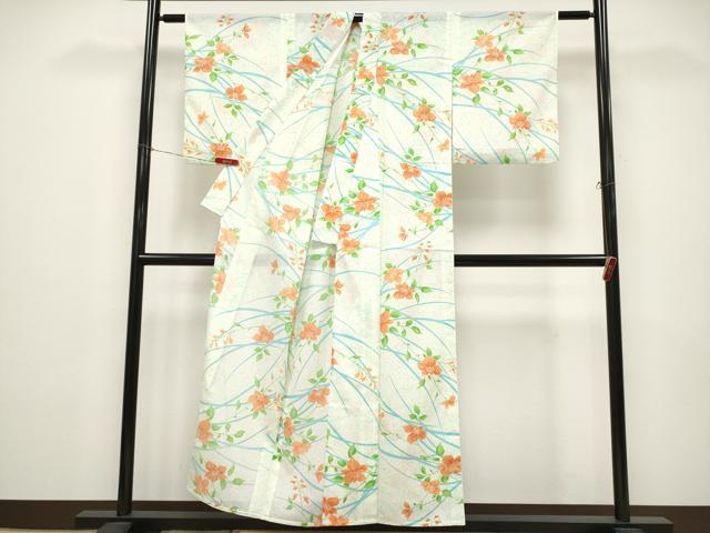 平和屋着物＊夏物 小紋 絽 枝花文 洗える着物 CABF2662tx