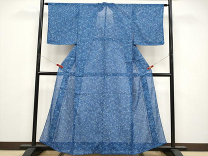 平和屋着物＊夏物 小紋 藍 型染め 絽 御所解文 洗える着物 未使用 CABF2664tx