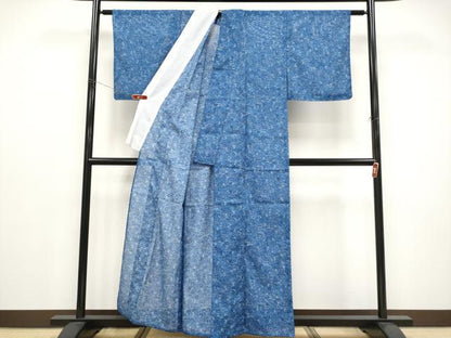 平和屋着物＊夏物 小紋 藍 型染め 絽 御所解文 洗える着物 未使用 CABF2664tx