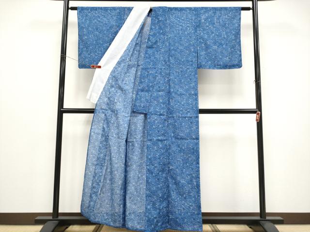 平和屋着物＊夏物 小紋 藍 型染め 絽 御所解文 洗える着物 未使用 CABF2664tx