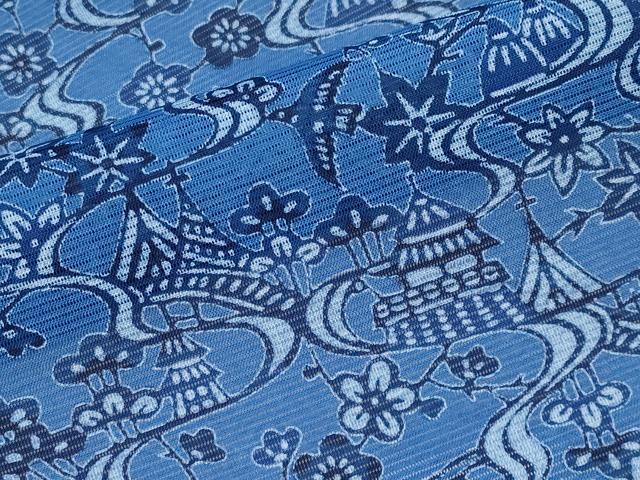 平和屋着物＊夏物 小紋 藍 型染め 絽 御所解文 洗える着物 未使用 CABF2664tx