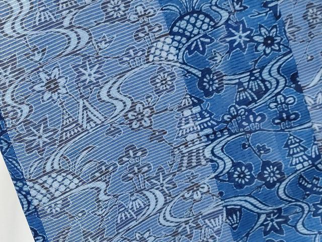 平和屋着物＊夏物 小紋 藍 型染め 絽 御所解文 洗える着物 未使用 CABF2664tx