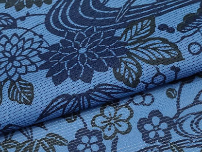 平和屋着物＊夏物　小紋　藍　型染め　絽　流水草花文　洗える着物　CABF2665tx