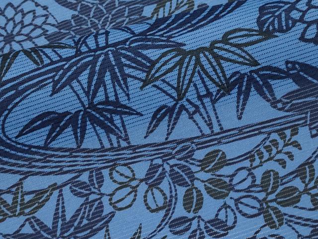 平和屋着物＊夏物　小紋　藍　型染め　絽　流水草花文　洗える着物　CABF2665tx
