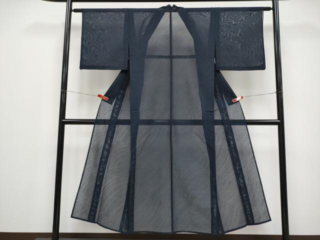 平和屋着物＊夏物 小紋 紗 流線文 濃紺地 洗える着物 CABF2666tx
