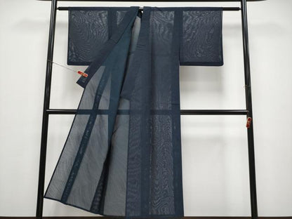 平和屋着物＊夏物 小紋 紗 流線文 濃紺地 洗える着物 CABF2666tx