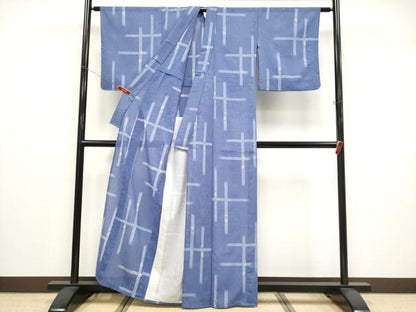 平和屋着物＊夏物 小紋 紗 格子草花文 洗える着物 CABF2668tx