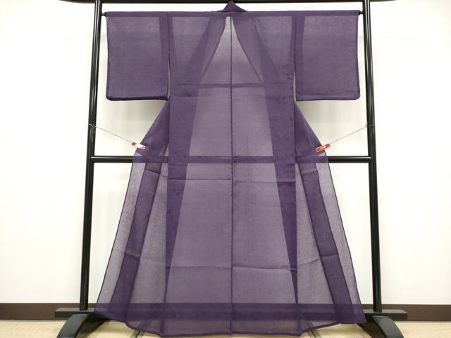 平和屋着物＊夏物 色無地 枝葉紋紗 深紫色地 洗える着物 CABF2674tx