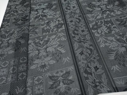 平和屋着物＊夏物　小紋　紗　花鳥文　黒地　洗える着物　未使用　CABF2676tx