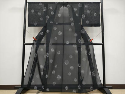 平和屋着物＊夏物 紗紬 鞠 黒地 正絹 逸品 CABF2678tx