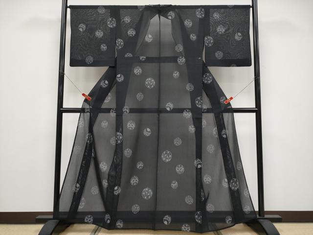 平和屋着物＊夏物 紗紬 鞠 黒地 正絹 逸品 CABF2678tx