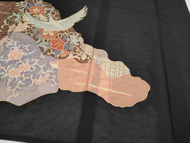 平和屋着物＊夏物　黒留袖　絽　飛鶴花唐草文　金彩　洗える着物　CABF2682tx