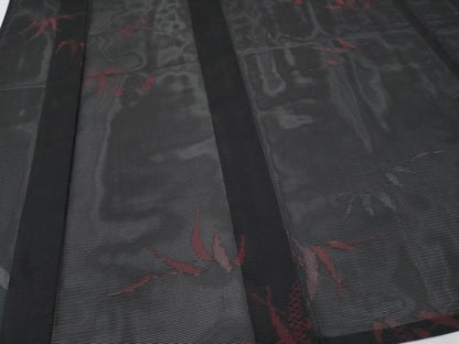 平和屋着物＊夏物　小紋　絽　笹　黒地　洗える着物　未使用　CABF2683tx