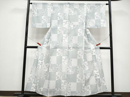 平和屋着物＊夏物　小紋　絽　笹竹草花文　洗える着物　CABF2686tx